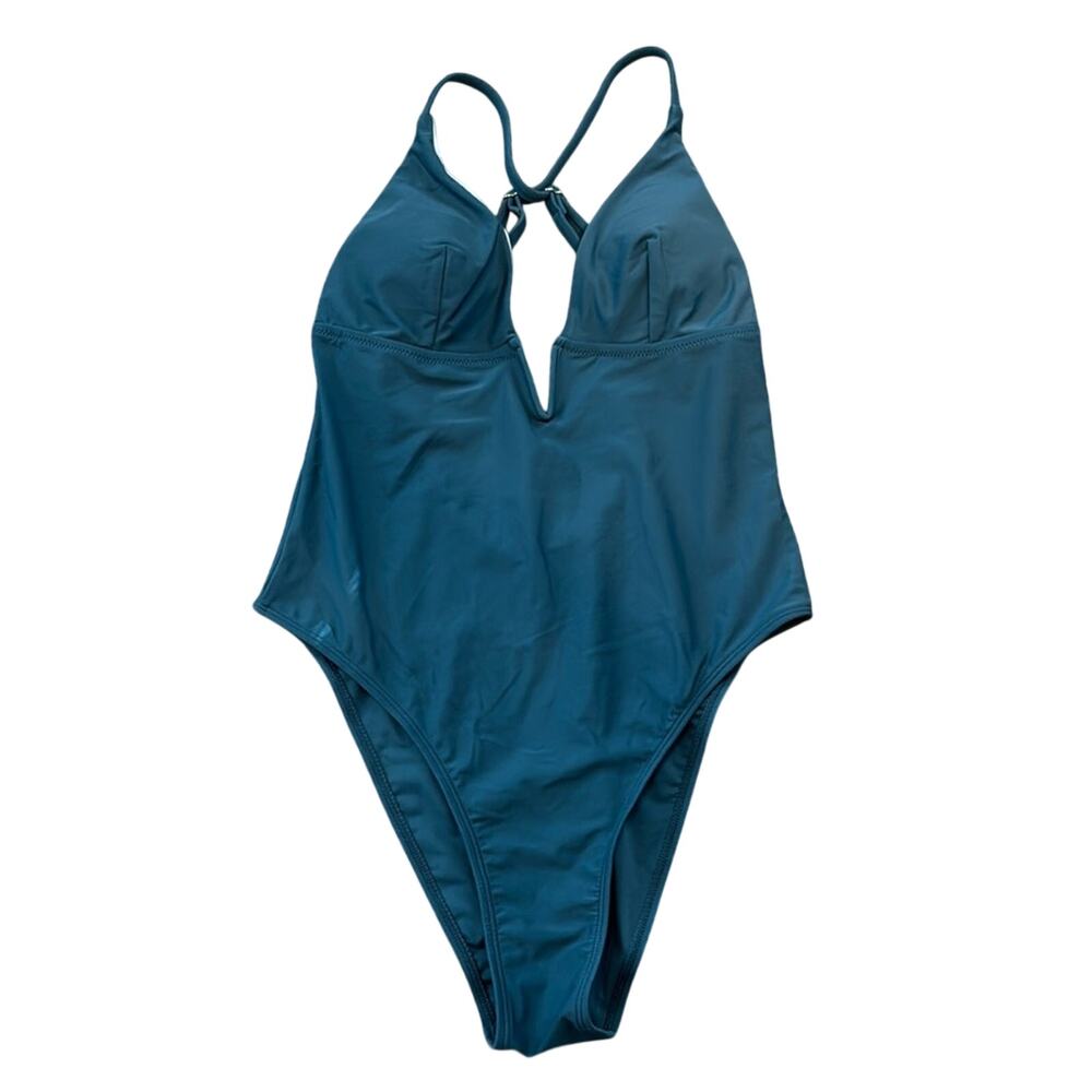 Cupshe Women's Deep V-Neck Crisscross One Piece Swimsuit Deep Blue Size Medium